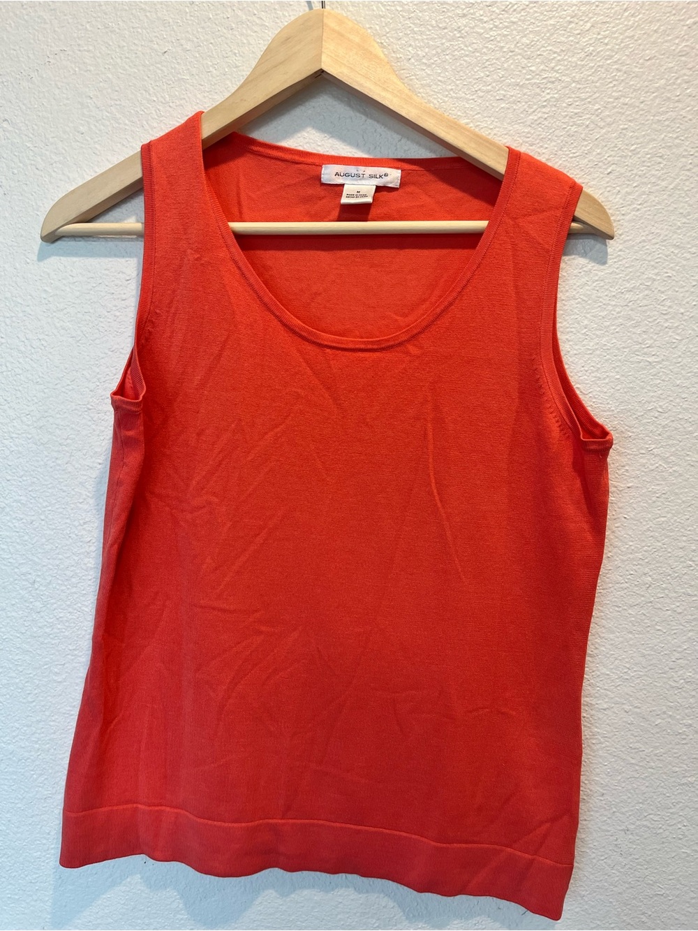august silk coral-red sleeveless knit tank